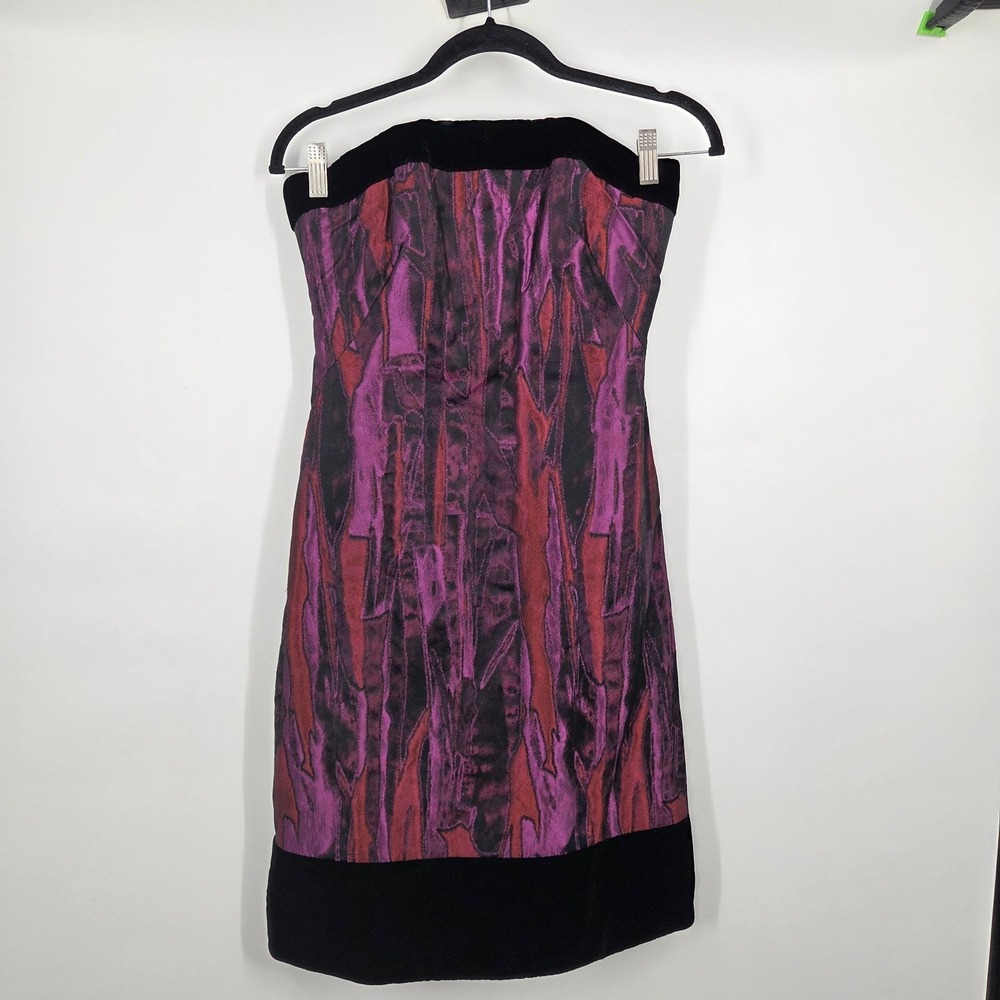 Badgley Mischka Strapless Party Dress Red Purple Black Velvet Shift Designer